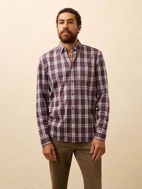 Faherty Purple and White Plaid Long-Sleeve Button-Down Shirt